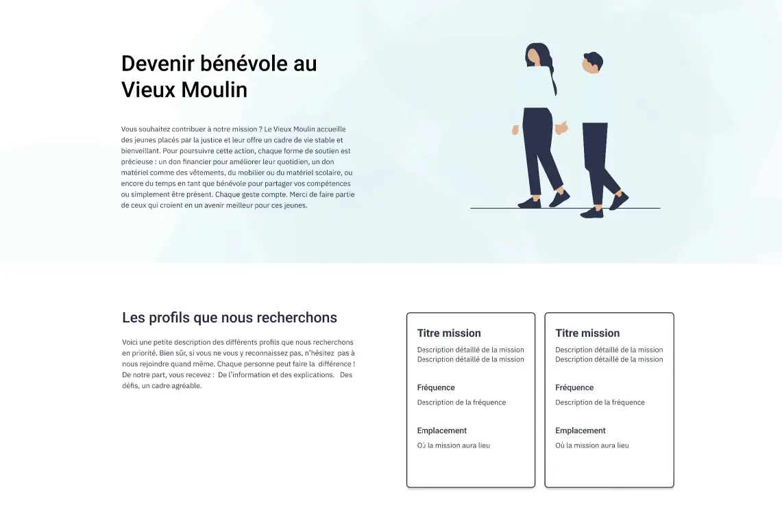 Screenshot de la page de bénévolat du site le vieux moulin