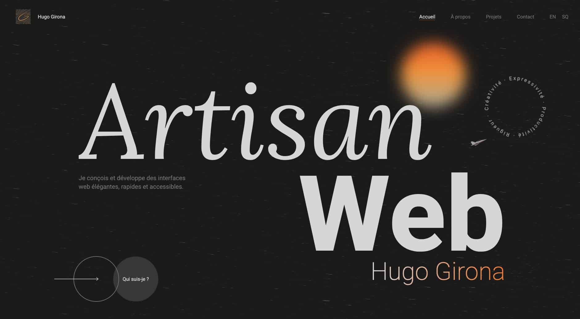 Page d'accueil de mon site portfolio