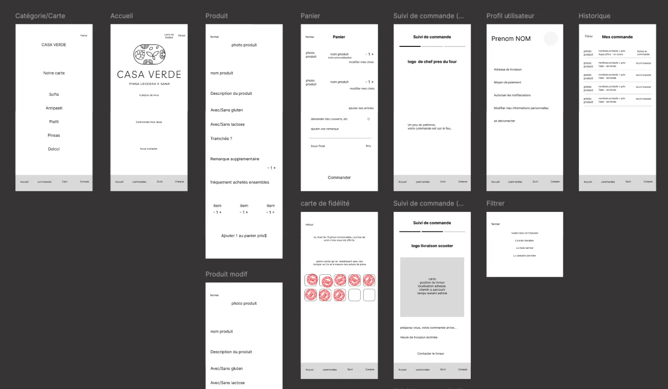 Screenshot du wireframe de l'application Casa Verde