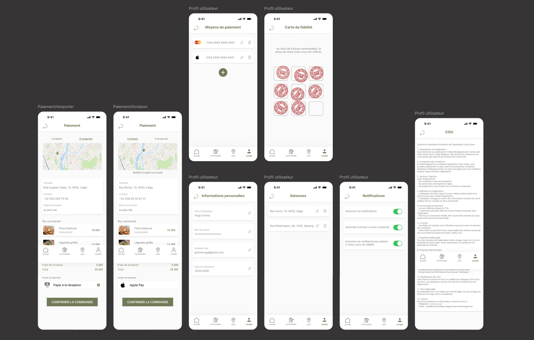 Screenshot du wireframe de l'application Casa Verde