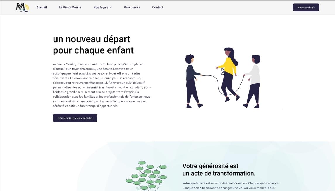 Screenshot de la page d'accueil du site le vieux moulin