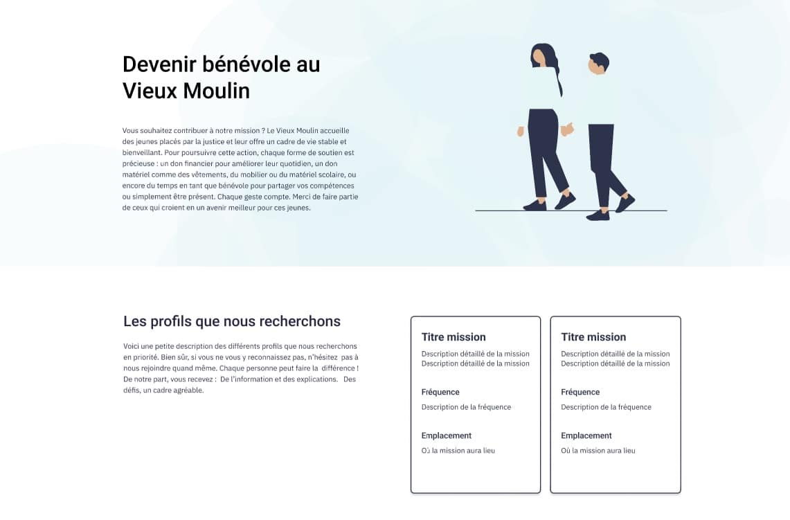 Screenshot de la page de bénévolat du site le vieux moulin
